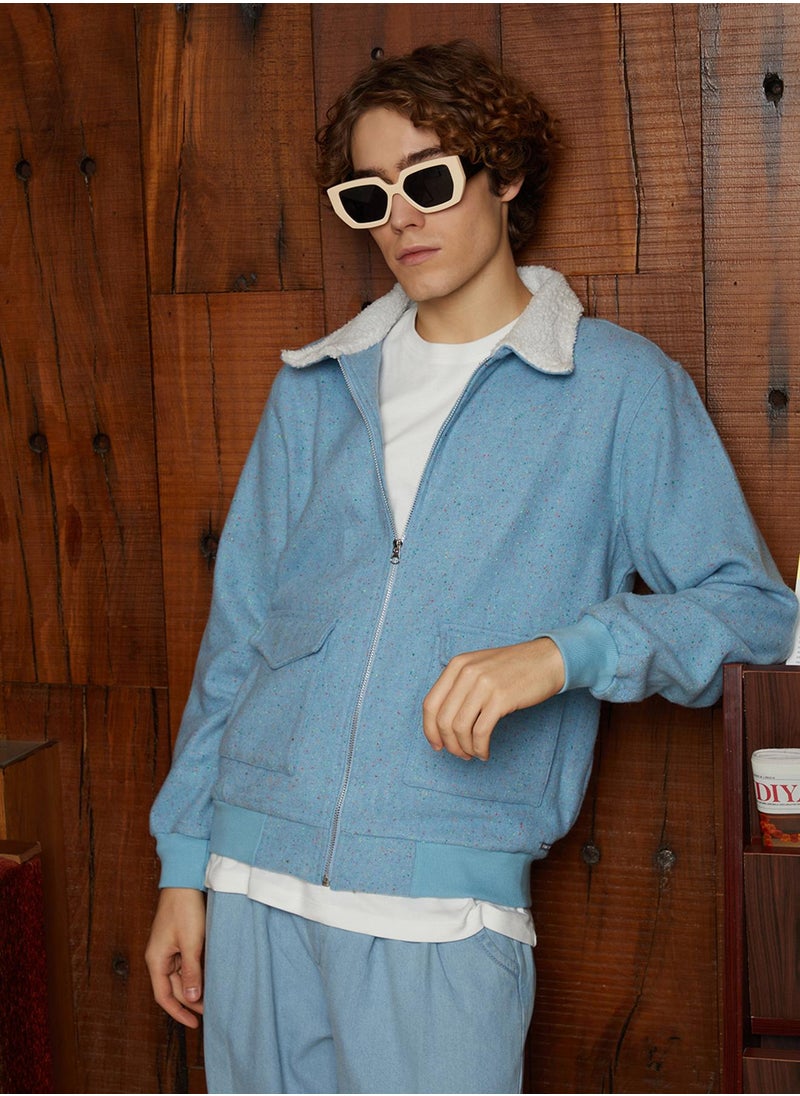 Men's Powder Blue Fleece-Lined Zip-Front Jacket