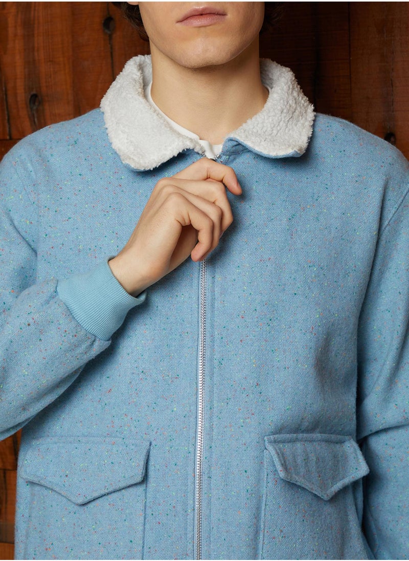 Men's Powder Blue Fleece-Lined Zip-Front Jacket
