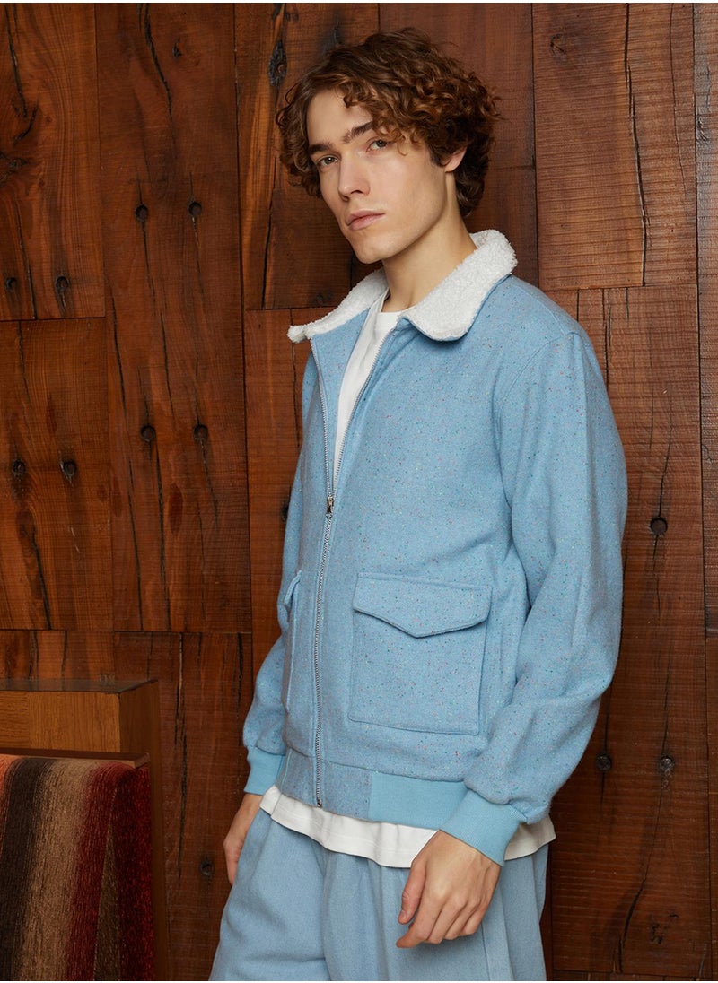 Men's Powder Blue Fleece-Lined Zip-Front Jacket