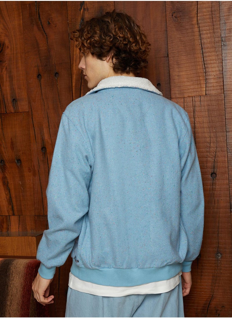 Men's Powder Blue Fleece-Lined Zip-Front Jacket