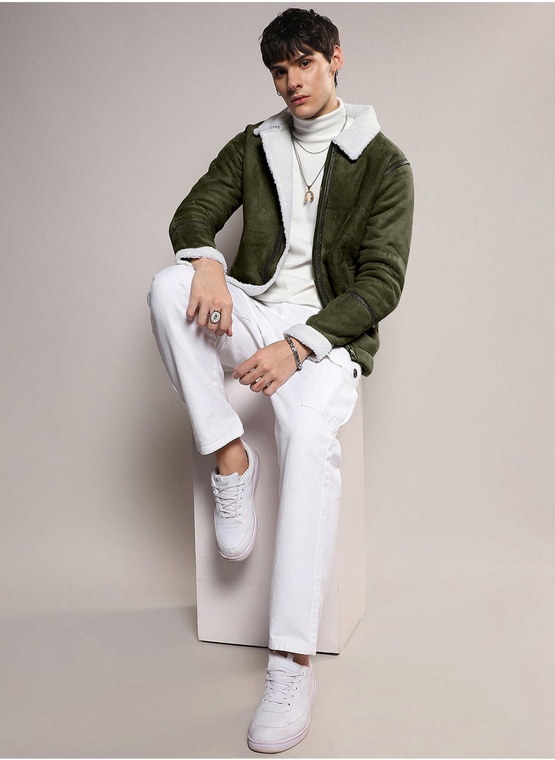 Men's Icy Blue & Chalk White Fleece Lined Biker Jacket