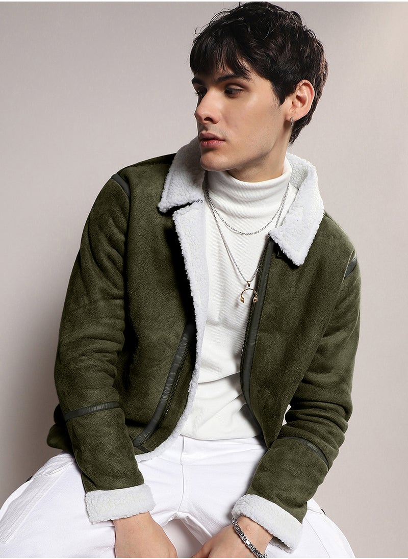 Men's Icy Blue & Chalk White Fleece Lined Biker Jacket