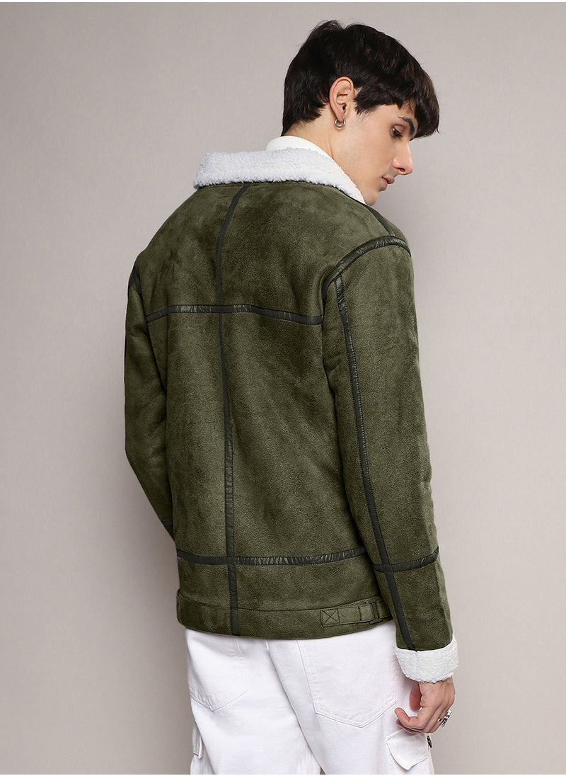 Men's Icy Blue & Chalk White Fleece Lined Biker Jacket