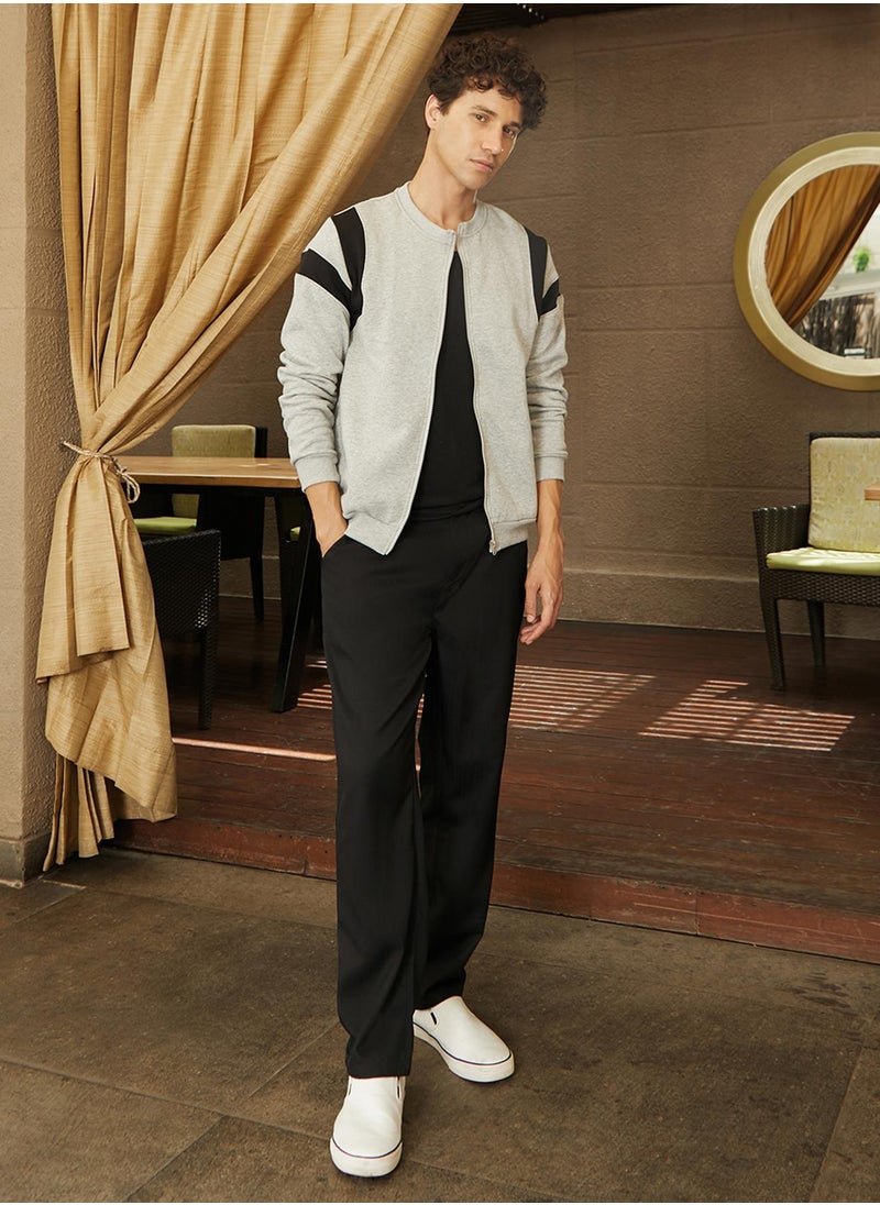 Men's Light Grey Zip-Front Jacket With Contrast Detail