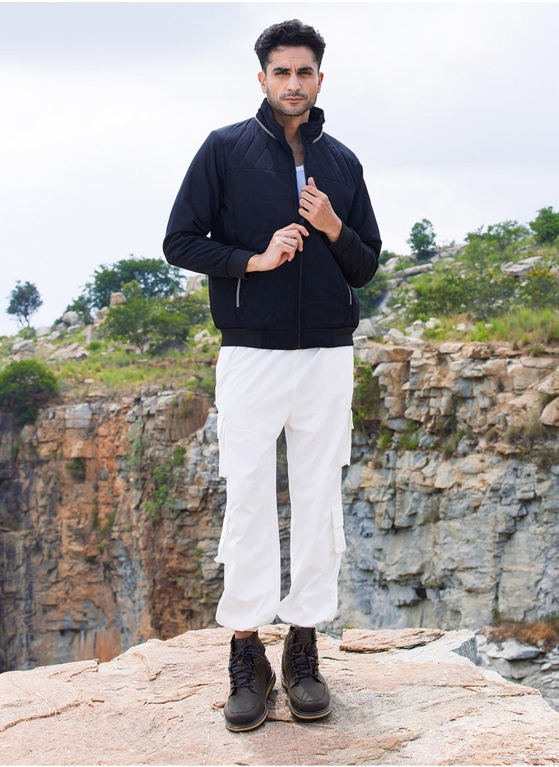 Men's Onyx Black Quited Bomber Jacket With Ribbed Hem
