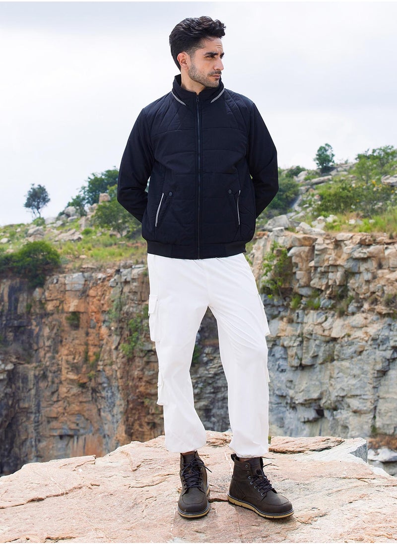 Men's Onyx Black Quited Bomber Jacket With Ribbed Hem