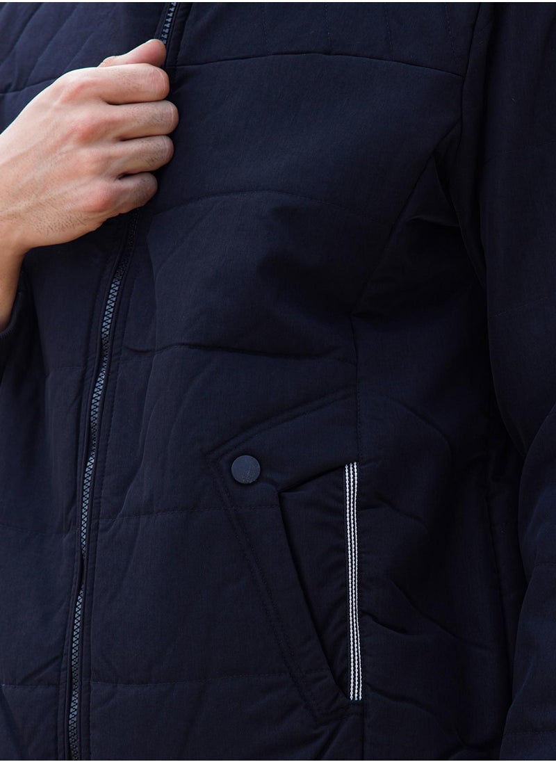 Men's Onyx Black Quited Bomber Jacket With Ribbed Hem