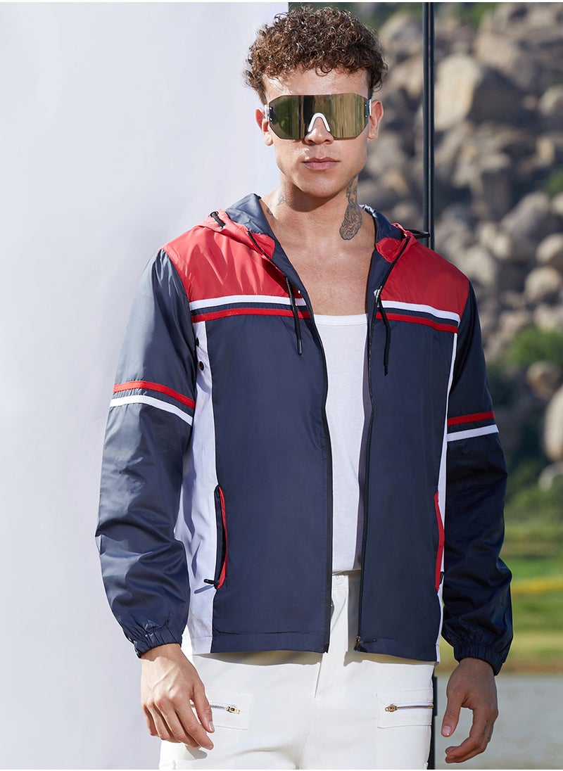 Men's Multicolour Zip-Front Jacket With Insert Pocket