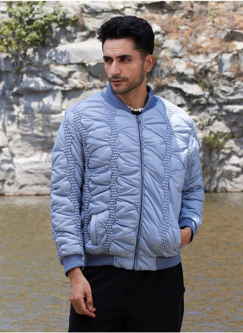 Men's Icy Blue Braided Crease Puffer Jacket