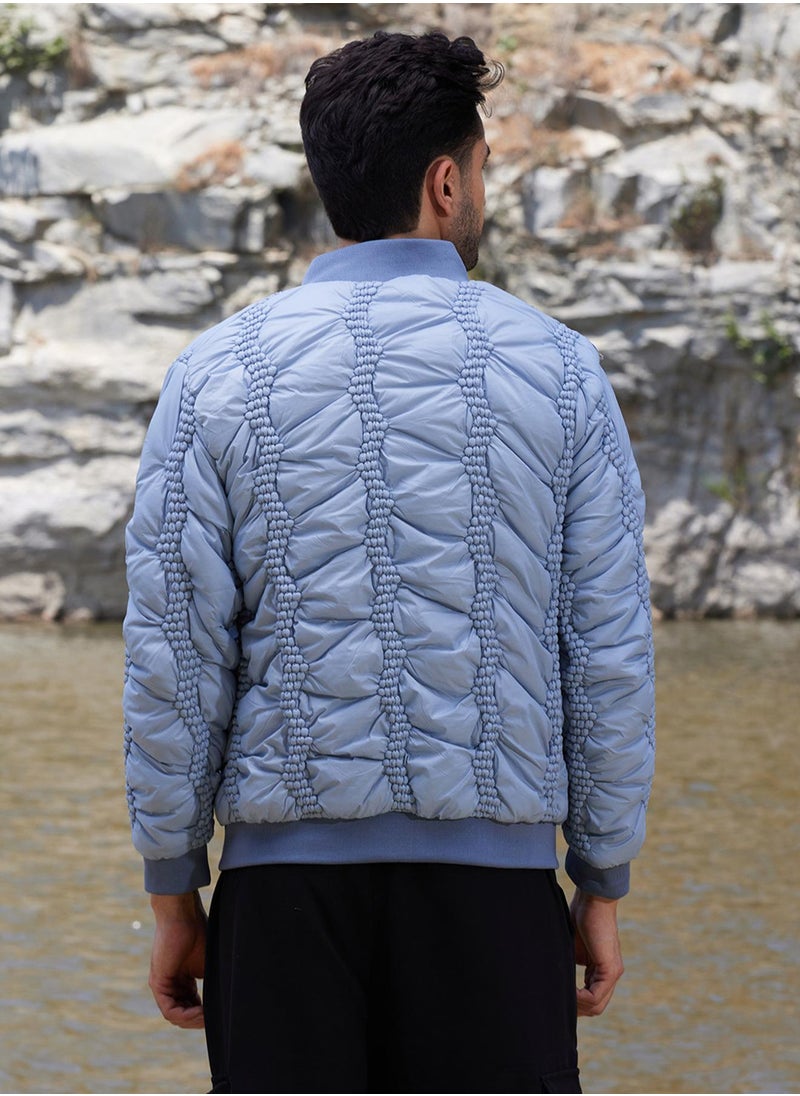 Men's Icy Blue Braided Crease Puffer Jacket