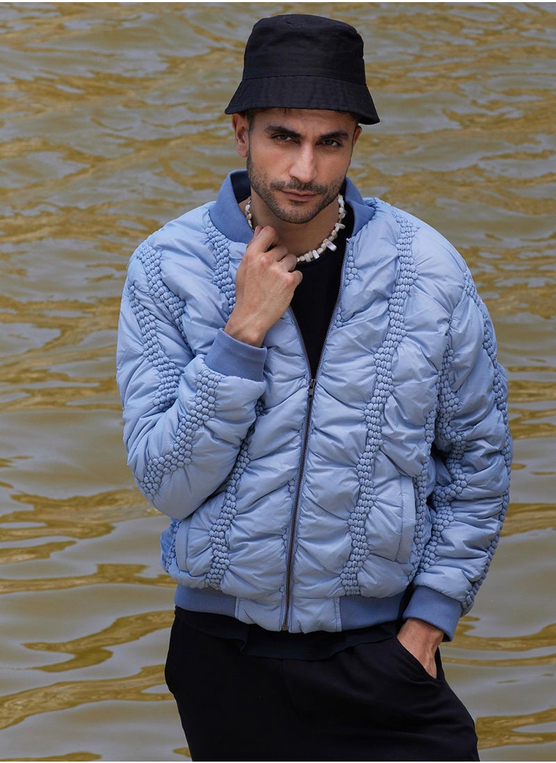 Men's Icy Blue Braided Crease Puffer Jacket