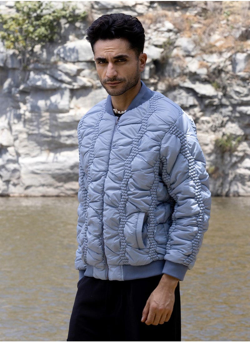 Men's Icy Blue Braided Crease Puffer Jacket