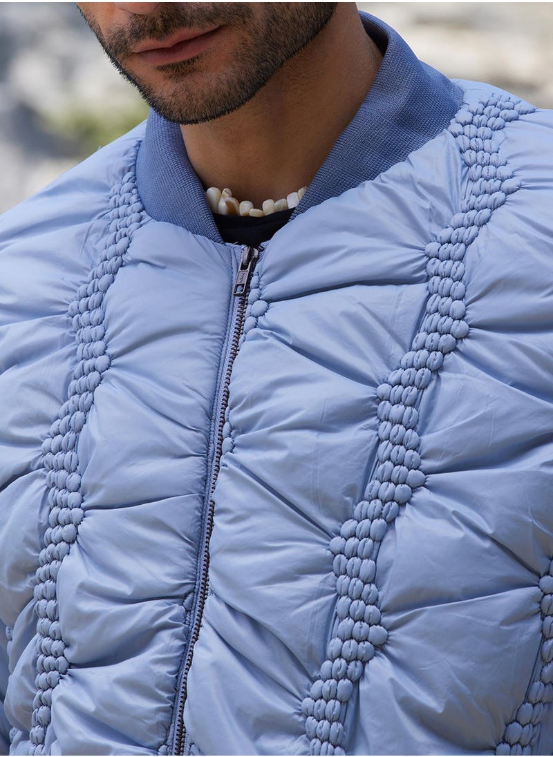 Men's Icy Blue Braided Crease Puffer Jacket
