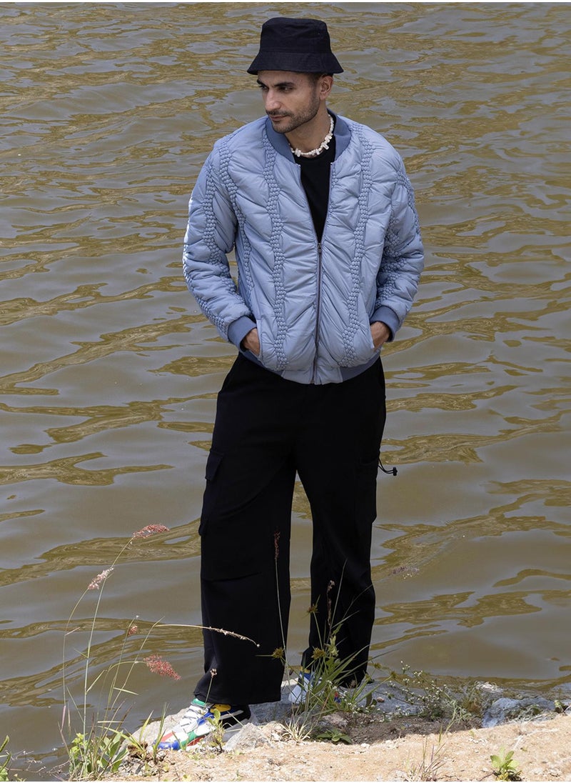 Men's Icy Blue Braided Crease Puffer Jacket