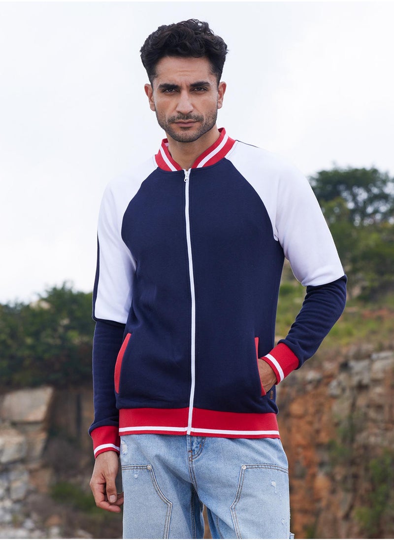 Men's Multicolour Zip-Front Jacket With Raglan Sleeve