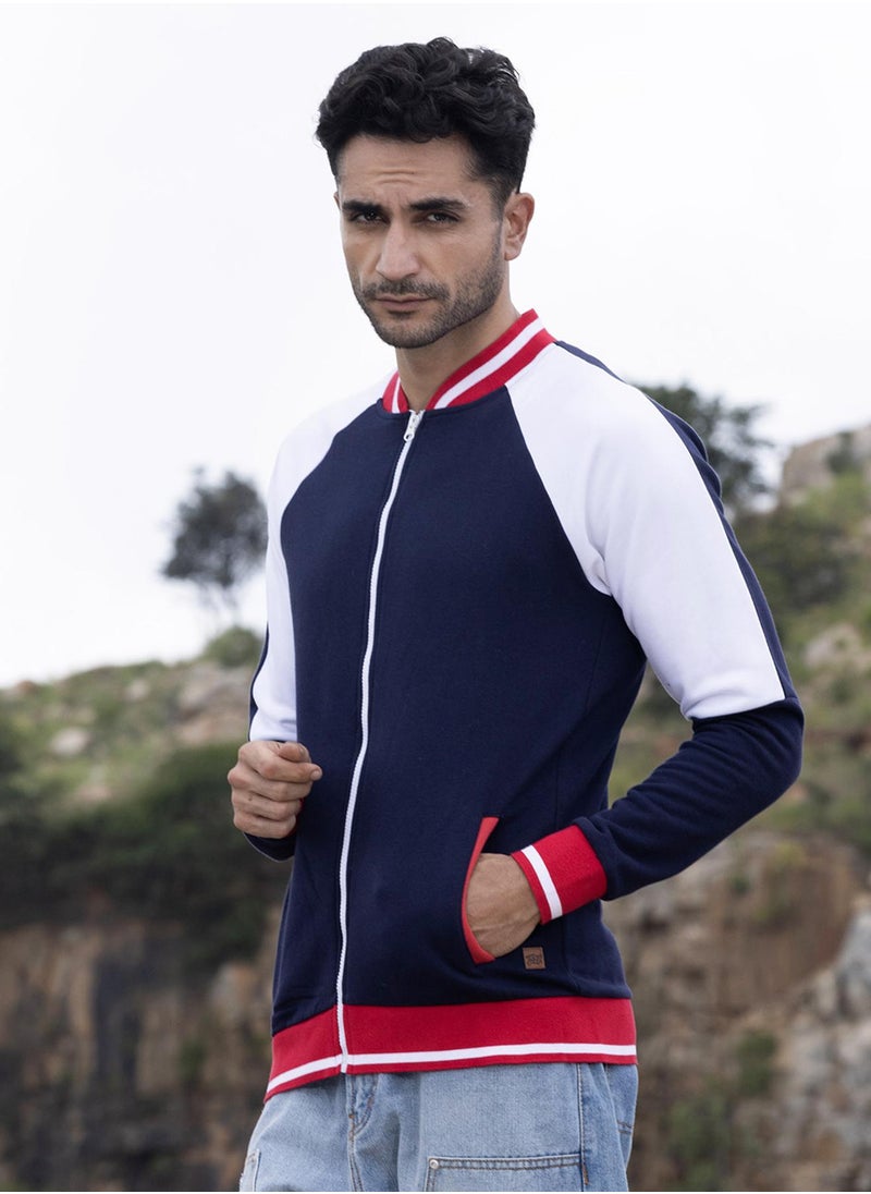 Men's Multicolour Zip-Front Jacket With Raglan Sleeve