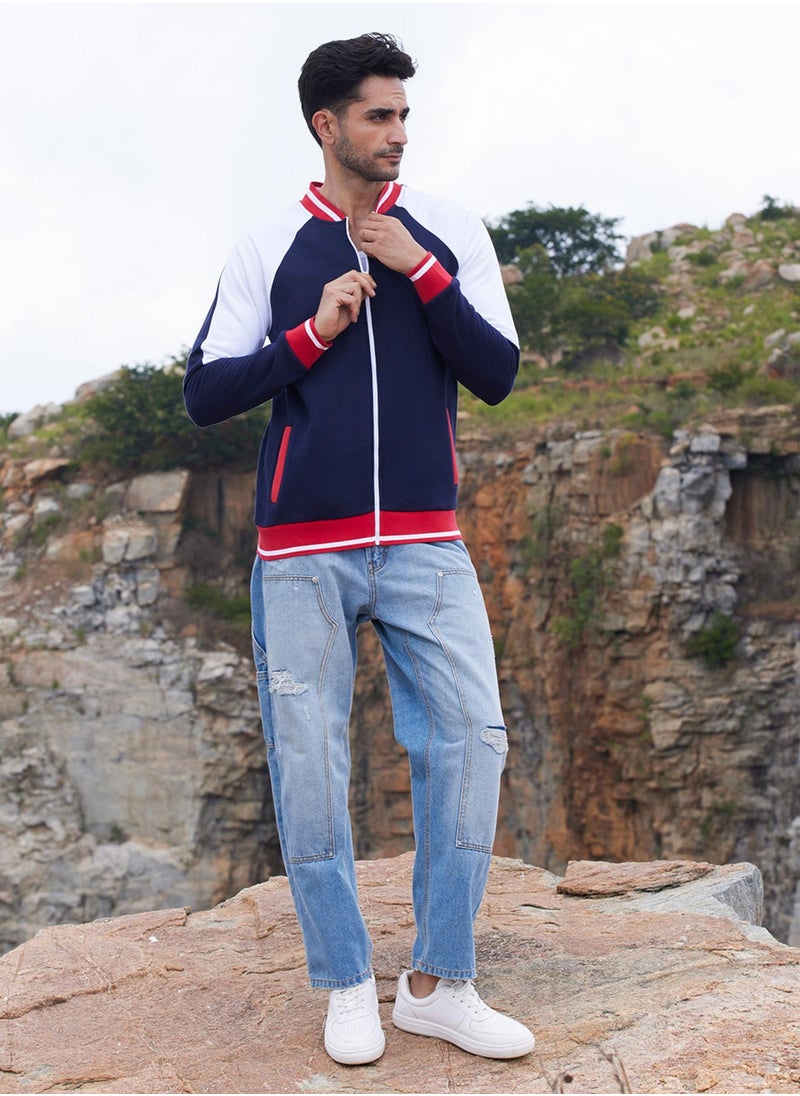 Men's Multicolour Zip-Front Jacket With Raglan Sleeve