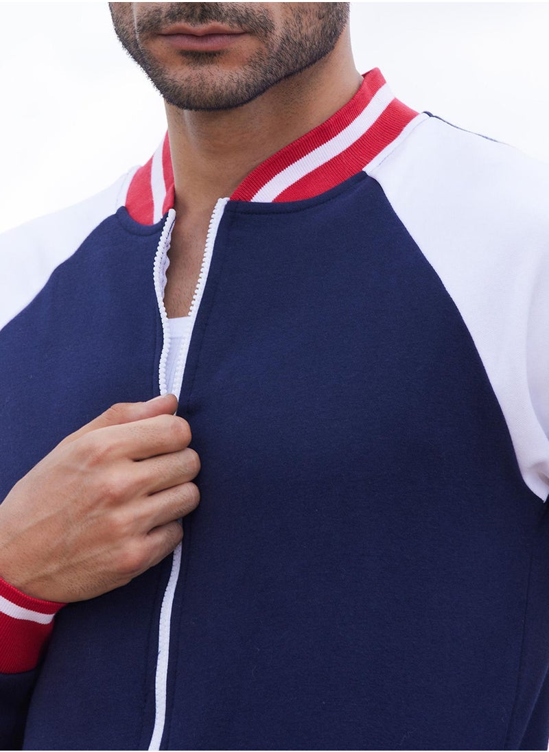 Men's Multicolour Zip-Front Jacket With Raglan Sleeve