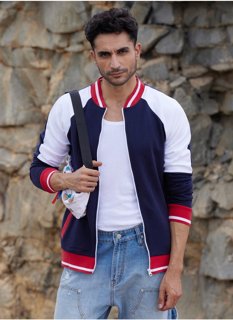 Men's Multicolour Zip-Front Jacket With Raglan Sleeve