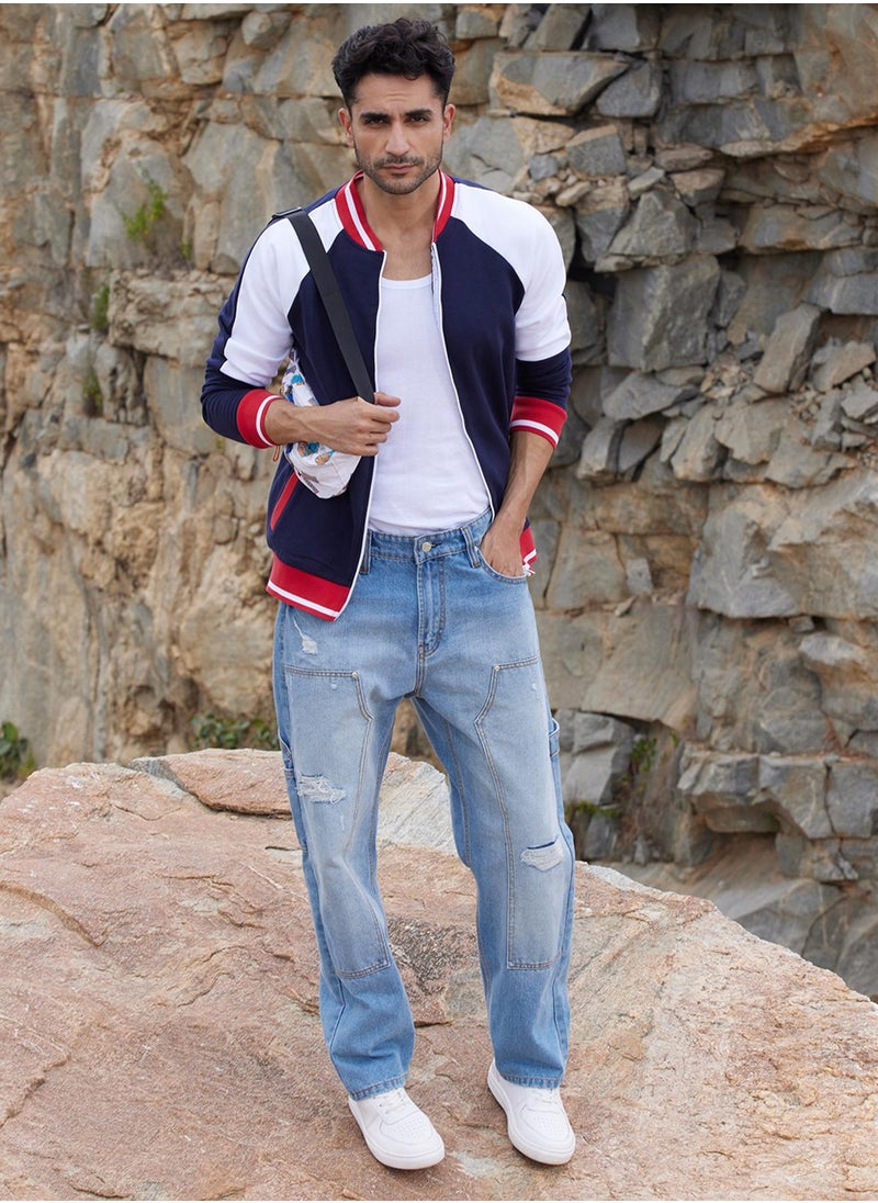 Men's Multicolour Zip-Front Jacket With Raglan Sleeve