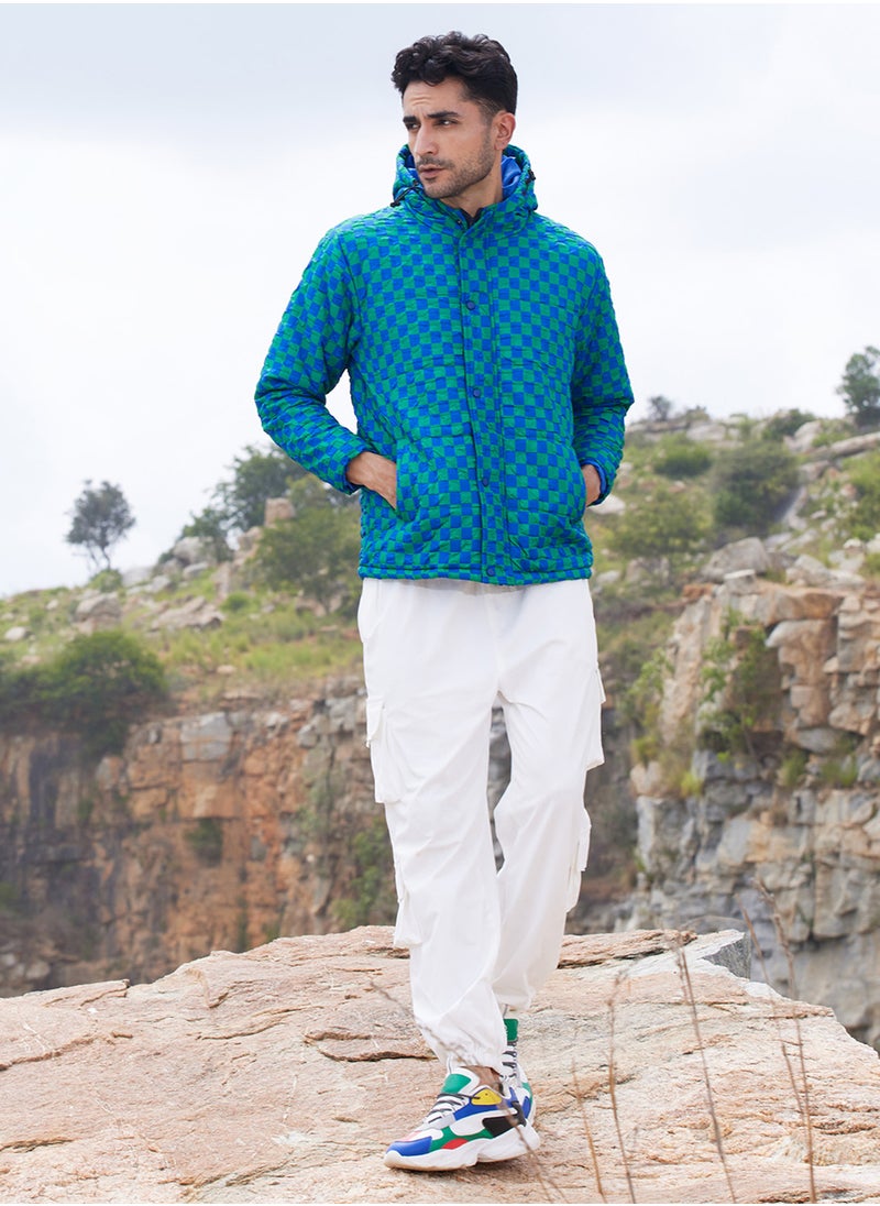 Men's Royal Blue & Shamrock Green Micro Buffalo Check Puffer Jacket