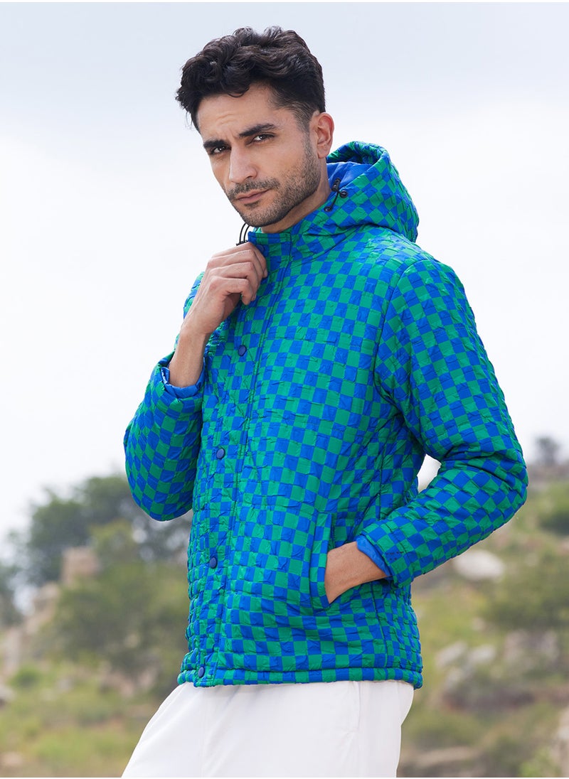 Men's Royal Blue & Shamrock Green Micro Buffalo Check Puffer Jacket