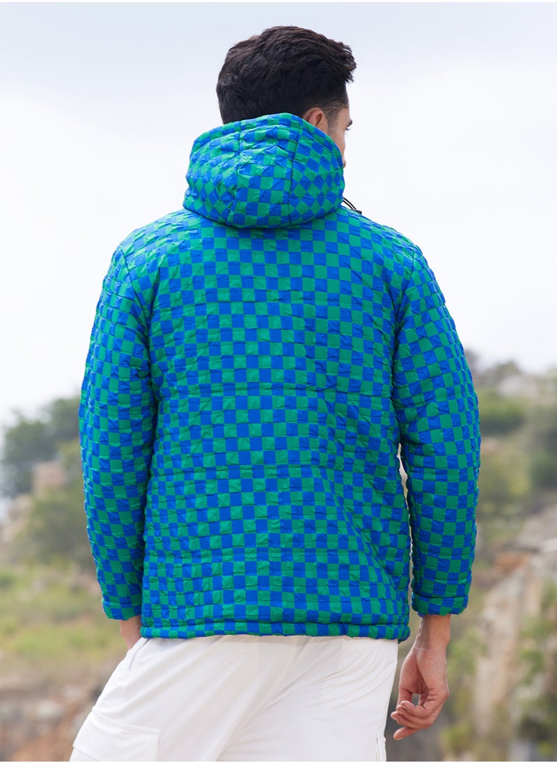 Men's Royal Blue & Shamrock Green Micro Buffalo Check Puffer Jacket