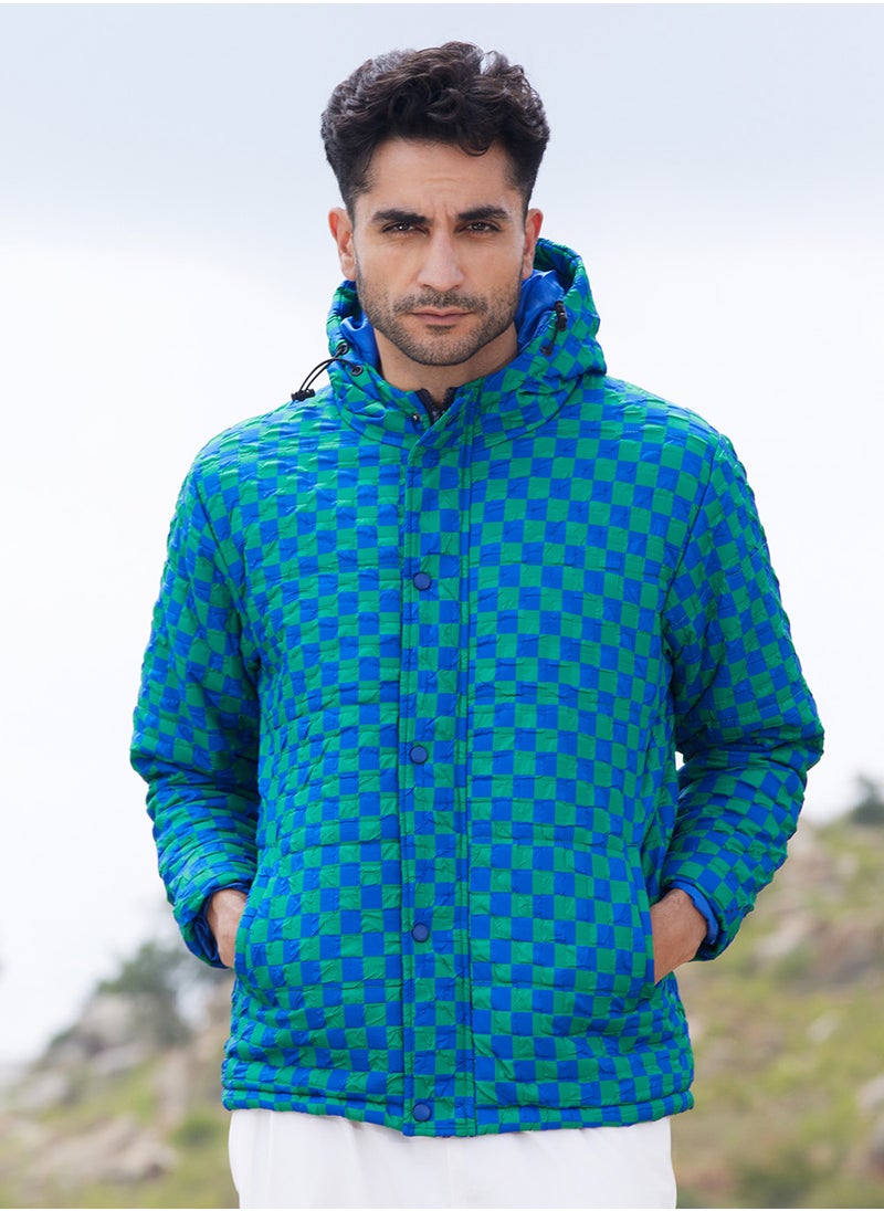 Men's Royal Blue & Shamrock Green Micro Buffalo Check Puffer Jacket