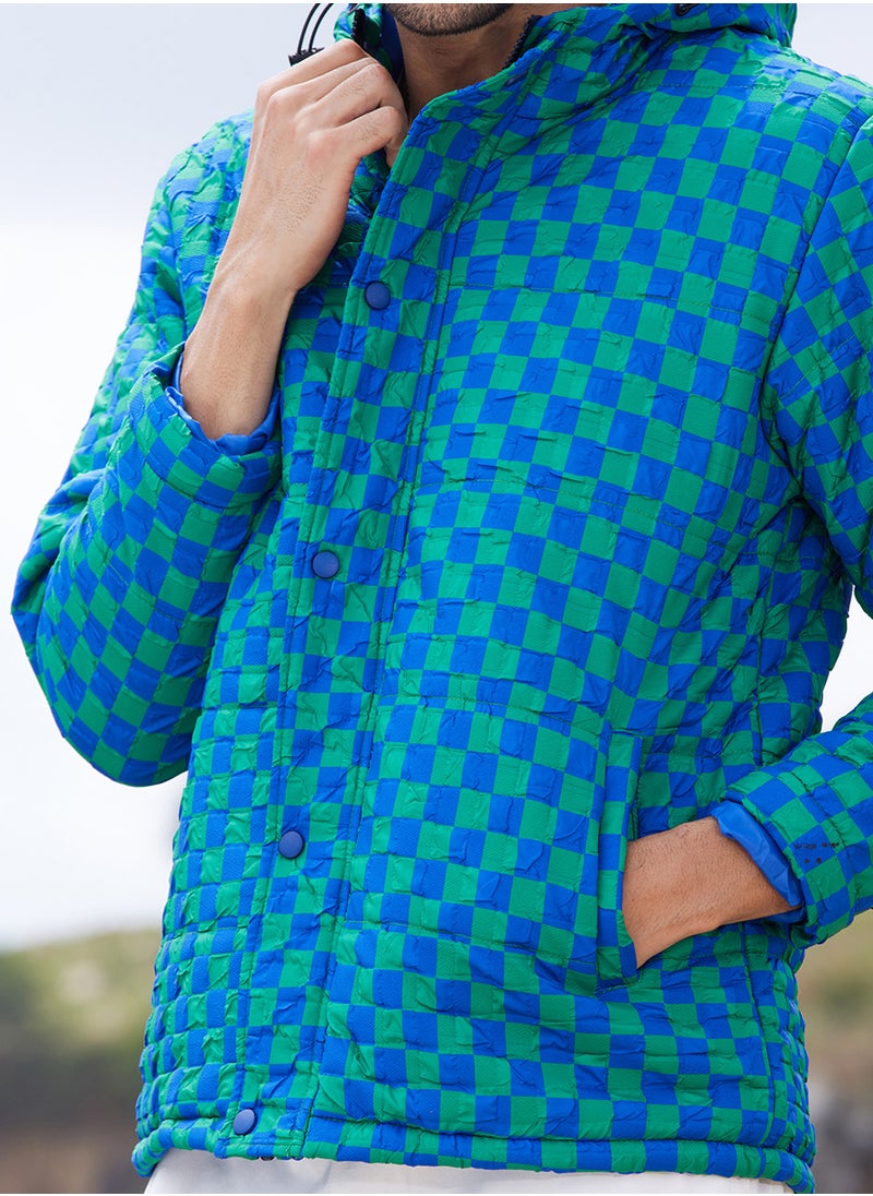 Men's Royal Blue & Shamrock Green Micro Buffalo Check Puffer Jacket
