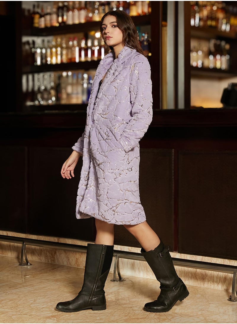 Women's Lavender Metallic-Veined Fur Long Coat