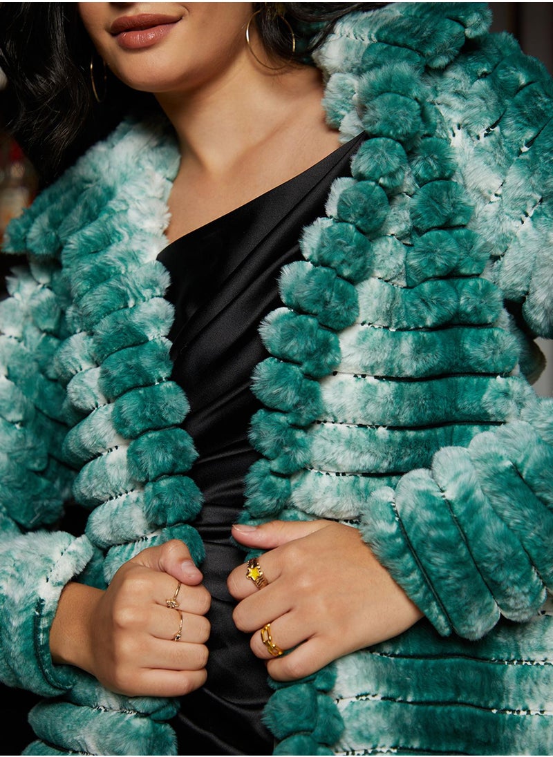 Women's Forest Green Ombre Ripple Long Coat