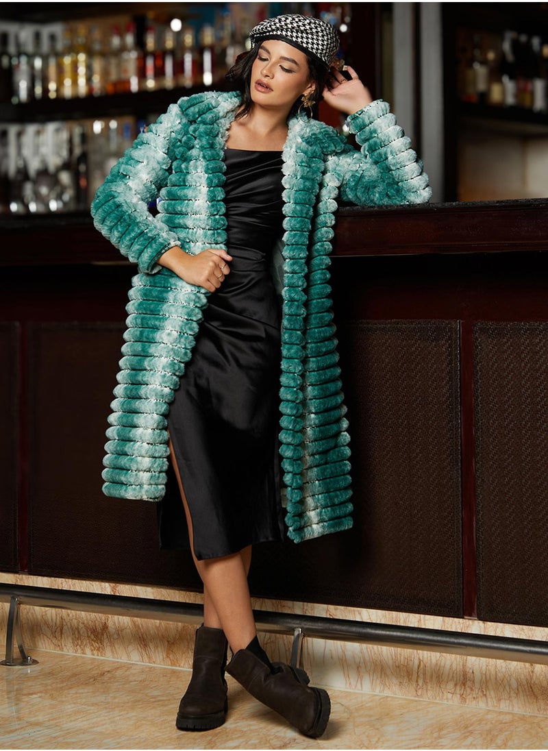 Women's Forest Green Ombre Ripple Long Coat