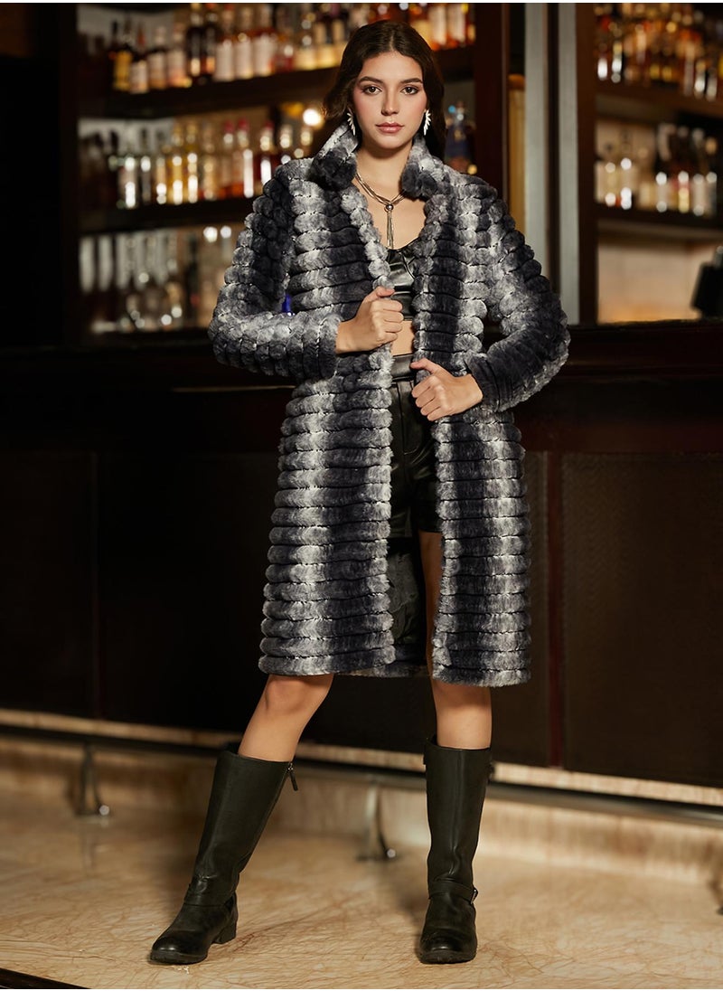 Women's Midnight Black Ombre Ripple Long Coat