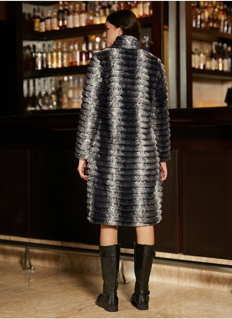 Women's Midnight Black Ombre Ripple Long Coat