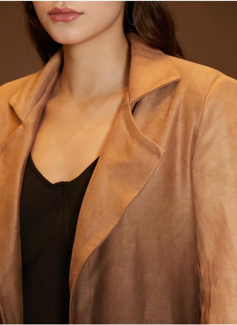 Women's Tan Brown & Coffee Brown Ombre Long Coat