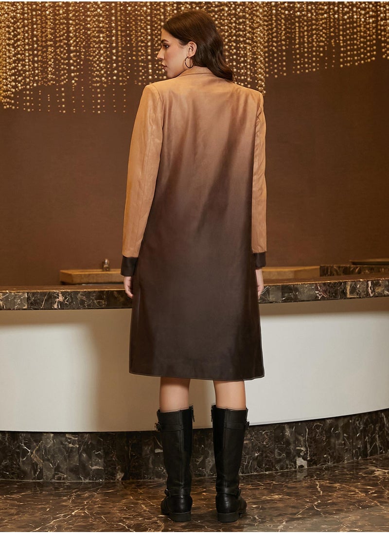 Women's Tan Brown & Coffee Brown Ombre Long Coat