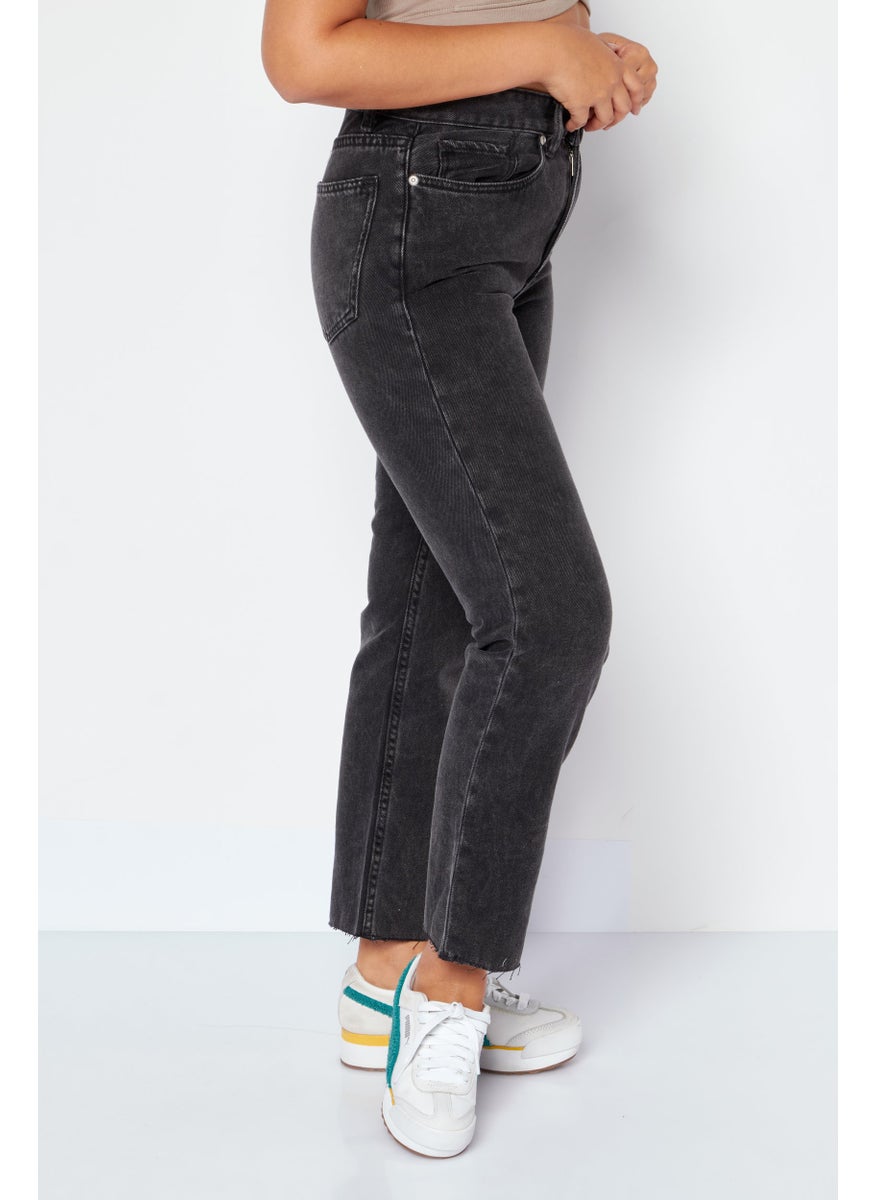 Women Regular Fit Washed Non Stretchable Jeans, Charcoal