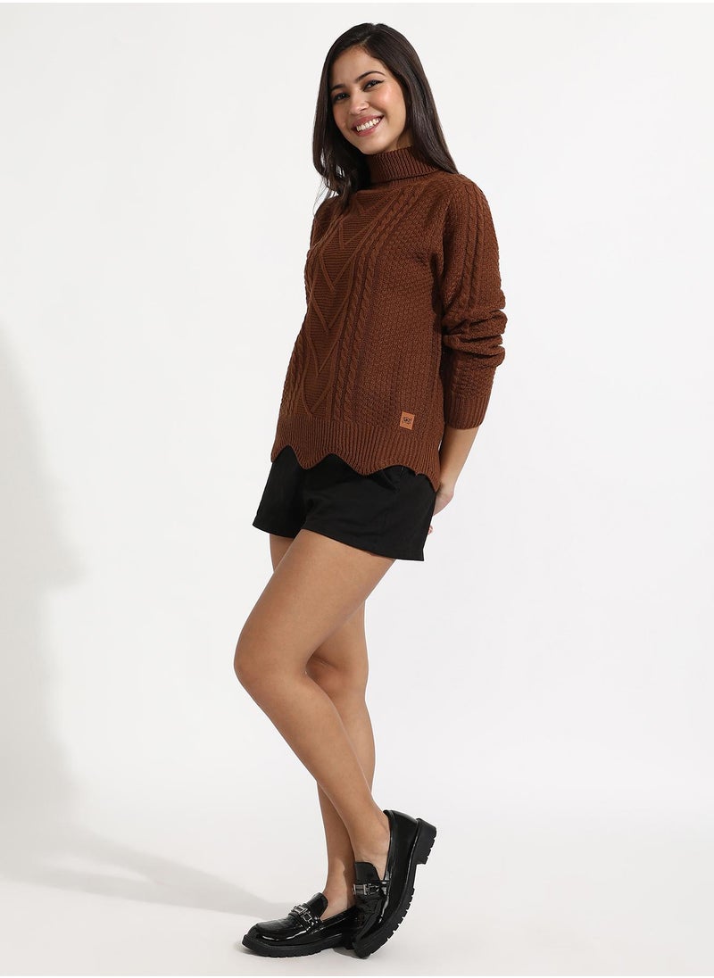 Women's Chocolate Brown Cable Knit Sweater