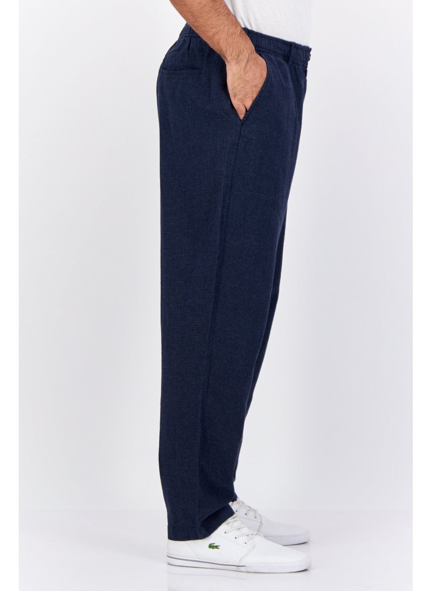 Men Relaxed Fit Microdot Straight Leg Pants, Navy