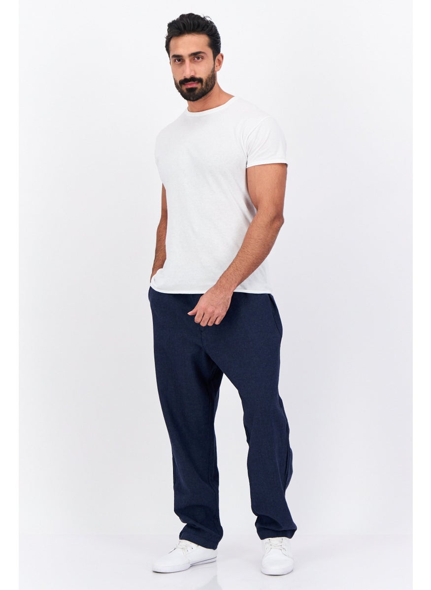 Men Relaxed Fit Microdot Straight Leg Pants, Navy
