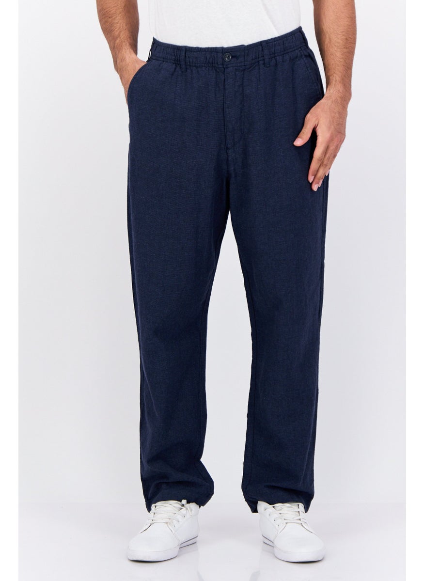 Men Relaxed Fit Microdot Straight Leg Pants, Navy