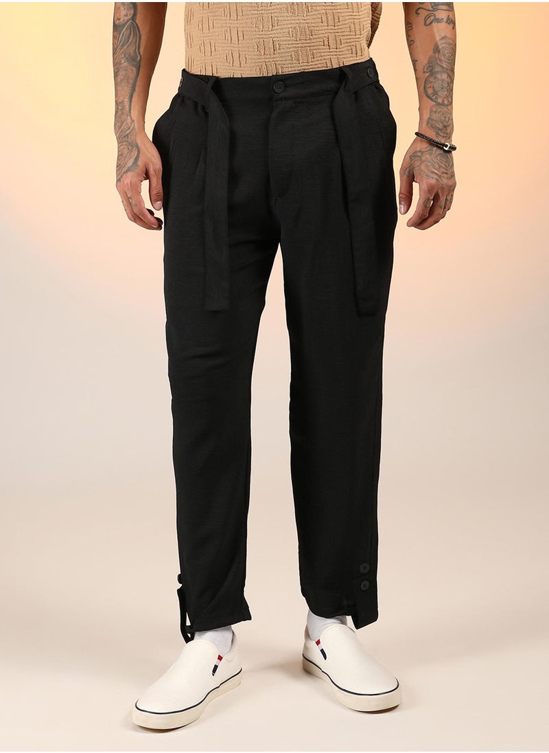 Men's Onyx Black Tapered Pleated Trousers