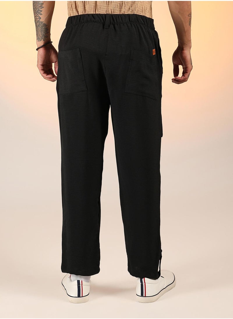 Men's Onyx Black Tapered Pleated Trousers