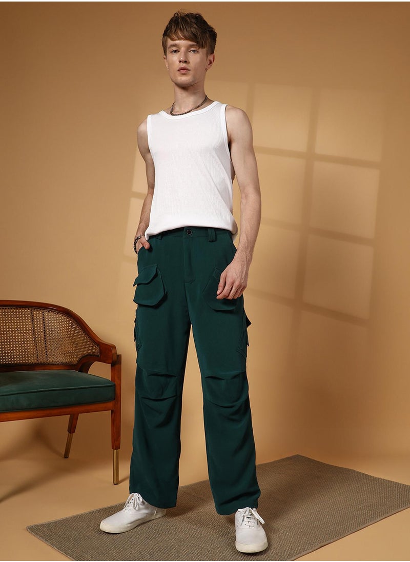 Men's Emerald Green Asymmetrical Parachute Trousers
