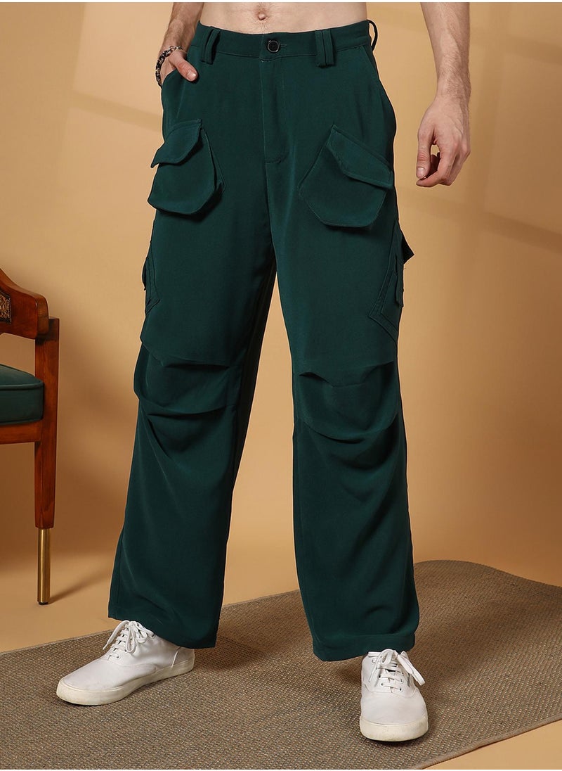 Men's Emerald Green Asymmetrical Parachute Trousers