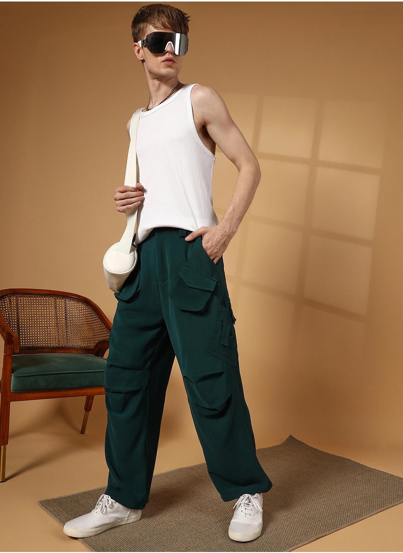 Men's Emerald Green Asymmetrical Parachute Trousers
