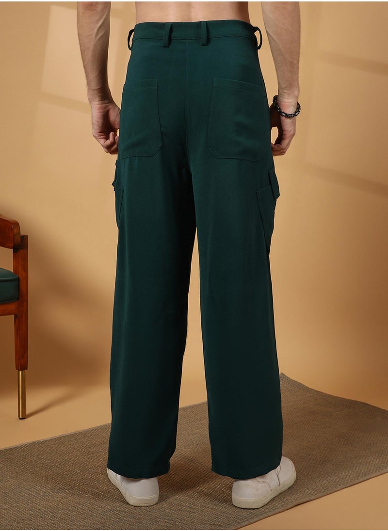 Men's Emerald Green Asymmetrical Parachute Trousers