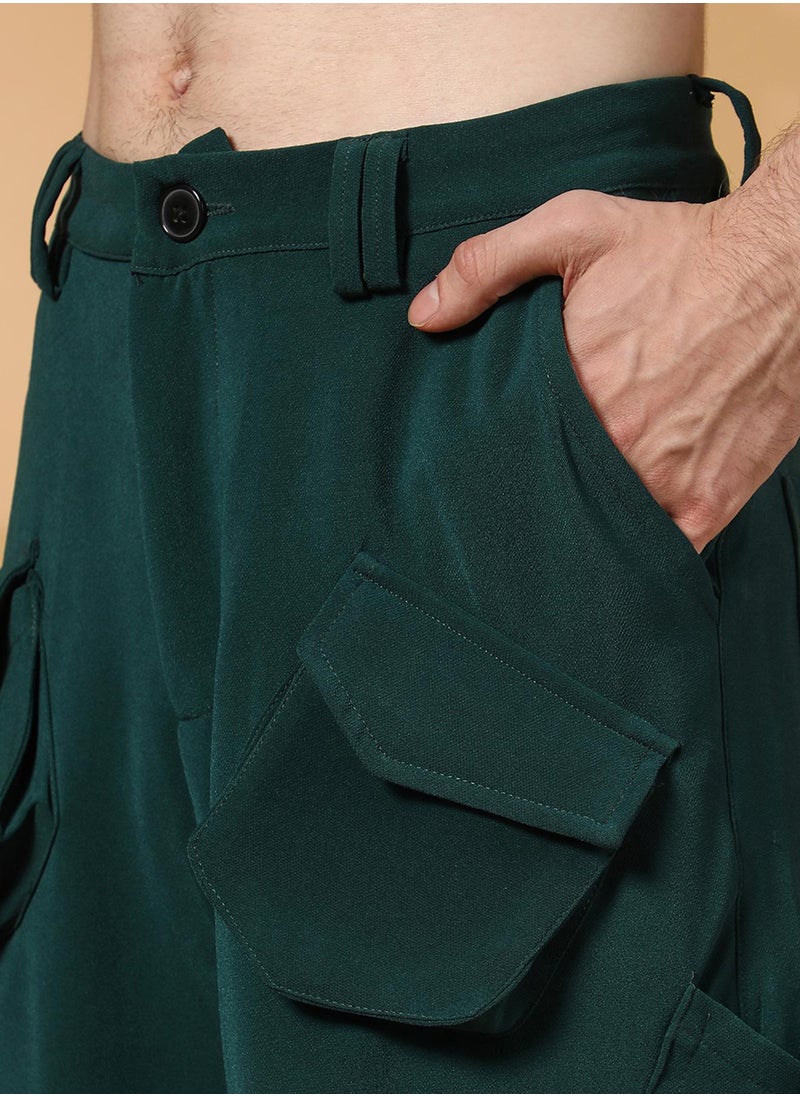 Men's Emerald Green Asymmetrical Parachute Trousers