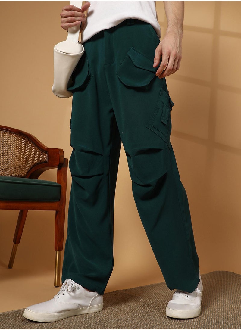 Men's Emerald Green Asymmetrical Parachute Trousers