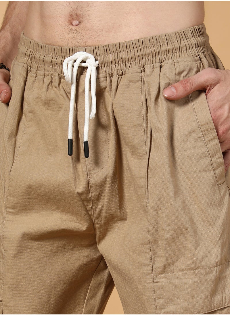 Men's Khaki Brown Solid Utility Trousers
